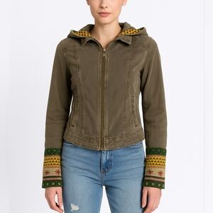 Others Follow Sz XS Floral Trim Hoodie Jacket Bohemian Cottagecore Farm Festival